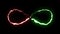 Loopable GREEN RED neon Lightning bolt infinity symbol shape flight on black background animation new quality unique