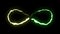 Loopable GREEN YELLOW neon Lightning bolt infinity symbol shape flight on black background animation new quality unique