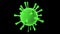 Loopable video of a green virus with big legs rotating on itself, bottomless