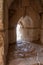 A loophole in the wall near the secret exit near the main gate to the ruins of the medieval fortress of Nimrod - Qalaat al-
