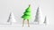 Looping animation of dancing Christmas fir tree with golden legs, isolated on white background. Modern minimal surreal concept.