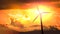 Looping animation of silhouettes of wind turbines at sunset