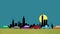 Looping Cartoon Vector of Cars in Heavy Traffic Driving on a New York Skyline Background