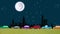 Looping Cartoon Vector of Cars in Heavy Traffic Driving on a New York Skyline At Night