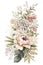 Loose Floral Border Bouquet in Pink and Cream Watercolor Illustration for Invitations and Scrapbooking.