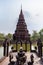 Lop Buri, Thailand - February, 17, 2021 : Pagoda middle water Huay Kaew temple Landmark pagoda in Lopburi, Thailand