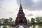 Lop Buri, Thailand - February, 17, 2021 : Pagoda middle water Huay Kaew temple Landmark pagoda in Lopburi, Thailand