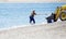 Lopagan, Murcia, Spain, May 20, 2020: Retired volunteer seniors clean the Mar Menor, the Europe\'s biggest salt water lagoon