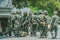 LOPBURI THAILAND, MARCH 23, 2019 : Unidentified Thai Cadets are moving backpack military to the truck at Ban Tha Duea Drop Zone on