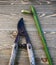 Loppers Pruning Shears Wood Planks Blackberry Vine Stalk