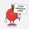 Loquat Fruit cartoon mascot character with cheerless face and holding a message board