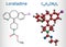 Loratadine C22H23ClN2O2 molecule. It is antihistamine, is used to treat allergies. Structural chemical formula and molecule model