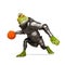 Lord frog is playing basketball in white background pose two