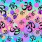 Lord Ganesha & Diwali Om Sacred Symbol Seamless Pattern. Repetition background for textiles, wrapping paper or wallpapers. Boho s