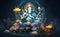 Lord ganesha sculpture on nature background. Ganesh Chaturthi greetings. Generative Ai