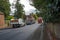 Lorries driving through Aldermaston village, Berkshire