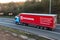 Lorry belonging to manufacturer of the insulation Rockwool, travelling on the British motorway M1