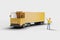 Lorry driver waving his hand towards his trailer truck. Transportation for kids concept.