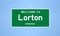 Lorton, Virginia city limit sign. Town sign from the USA.