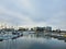 los angeles 2020 sunset marina del rey view of yachts and houses, water and construction