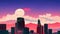 Los Angeles Anime skyline, moon floating above