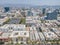 Los Angeles, CA, LA County, June 2, 2021: Aerial View of LA Koreatown with Wilshire Blvd, Vermont St, 7th St around Bullocks, hist