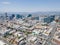 Los Angeles, CA, LA County, June 2, 2021: Aerial View of LA Koreatown with Wilshire Blvd, Vermont St, 7th St around Bullocks, hist