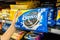 Los Angeles, CA/USA 08/09/2019 Shoppers hand holding a package of Nabisco`s Oreo brand milk chocolate cookies