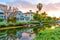 Los Angeles, California - December 29, 2022: Golden Hour at One of the Venice Canals