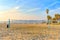 Los Angeles, California - December 29, 2022: Serene Empty Volleyball Court at Venice Beach