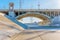 Los Angeles, California - January 21, 2023: Bridge and concrete channel of the Los Angeles River