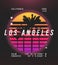 Los Angeles, California t-shirt design in retro futuristic style. Typography graphics for retrowave style tee shirt with sunset