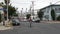 LOS ANGELES, CALIFORNIA, USA - 27 OCT 2019: Urban skyline and palms. LA city aesthetic, graffiti painting on Vermont street.