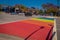 Los Angeles, California, USA, AUGUST, 20, 2018: Outdoor view of rainbow crosswalks, gay representation in Los Angeles