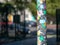 Los Angeles Country Museum of Modern art stickers on a light post