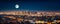 Los Angeles at night panorama starry sky and big moon banner