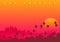 Los Angeles skyline  CA  USA. Symbolic illustration with the sunset over downtown LA