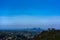 Los Angeles view of fire smoke smog layer over the city skyline