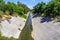 Los Gatos creek running low on a hot summer day, south San Francisco bay area, California