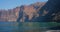 Los Gigantes cliffs and overlooking the ocean from black sandy volcanic beach. Morning on the island of Tenerife