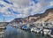 Los Gigantes, Tenerife, Canary Islands - February 3, 2018: Scenic view of Cliffs and port with boats and yachts at Los Gigantes ha