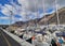 Los Gigantes, Tenerife, Canary Islands - February 3, 2018: Scenic view of Cliffs and port with boats and yachts at Los Gigantes ha