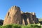 Los Mallos de Riglos unusual shaped red conglomerate rock formation in Spain