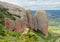 Los Mallos de Riglos unusual shaped red conglomerate rock formation in Spain