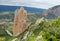 Los Mallos de Riglos unusual shaped red conglomerate rock formation in Spain