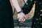 Ð¡loseup of two female lgbt gay couple holding hands in pride rainbow awareness wristbands bracelet. Equality for lgbt homosexual