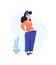 Losing weight. Successful dieting concept. Happy woman with in oversized pants. Flat vector illustration isolated on
