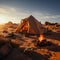 Lost in desert tranquility Campsite in remote barren land, embracing isolation