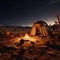 Lost in desert tranquility Campsite in remote barren land, embracing isolation