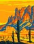 Lost Dutchman State Park Showing Flat Iron in the Superstition Mountains in Arizona USA WPA Poster Art
